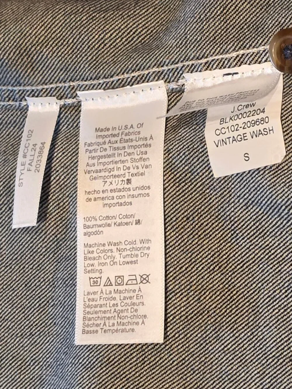 J.Crew Men's Sewn-In-The-USA Heavyweight Denim Workshirt / Small / CC102